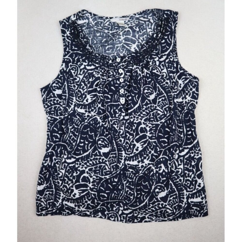 TSD TWO STAR DOG - WOMEN'S BLUE & WHITE PRINT SLEEVELESS TANK TOP - SIZE L